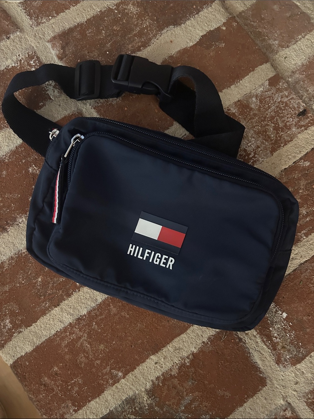 Tommy Hilfiger Navy Logo Belt Bag with Red & White Flag